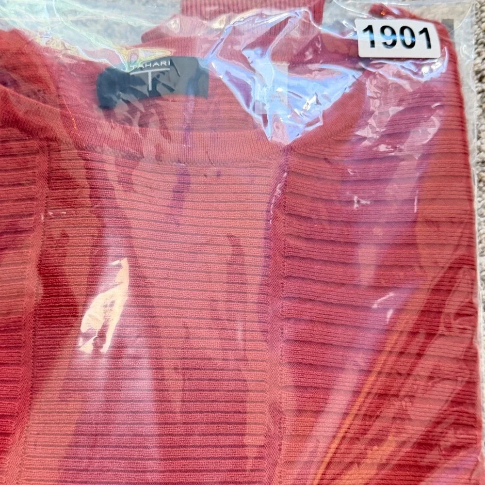 Tahari Womens Rust Red Ribbed Knit Dolman Sleeve Crew Neck Sweater XS_7